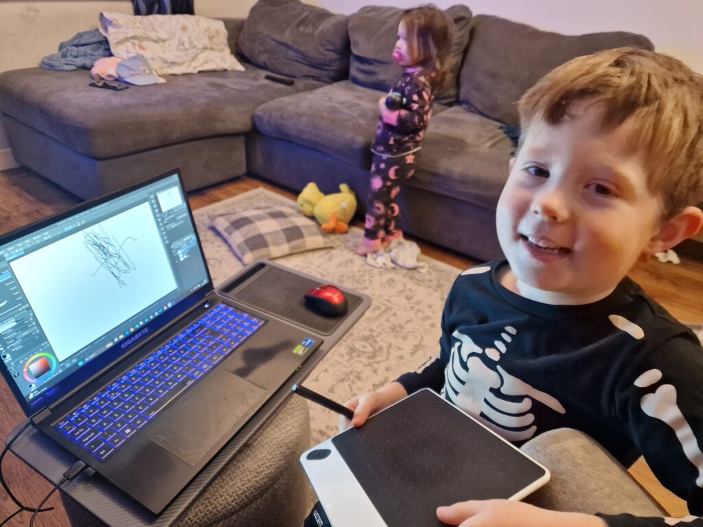 Teaching Rory how to use a graphics tablet